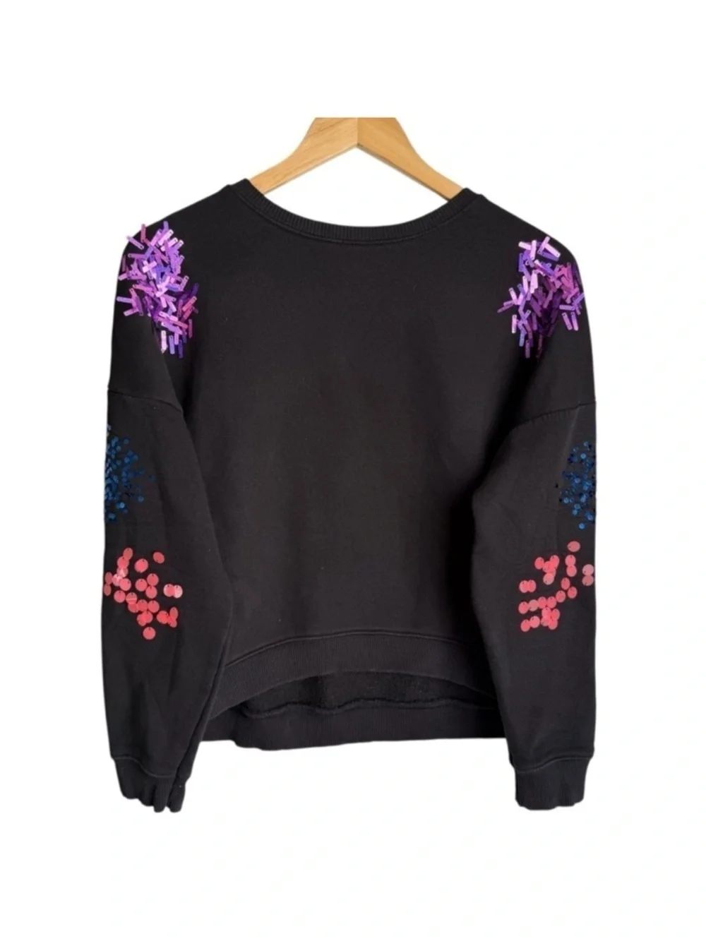 Justice Girls Black Crewneck Sweatshirt With Multicolor Sequin Detail Size 18/20